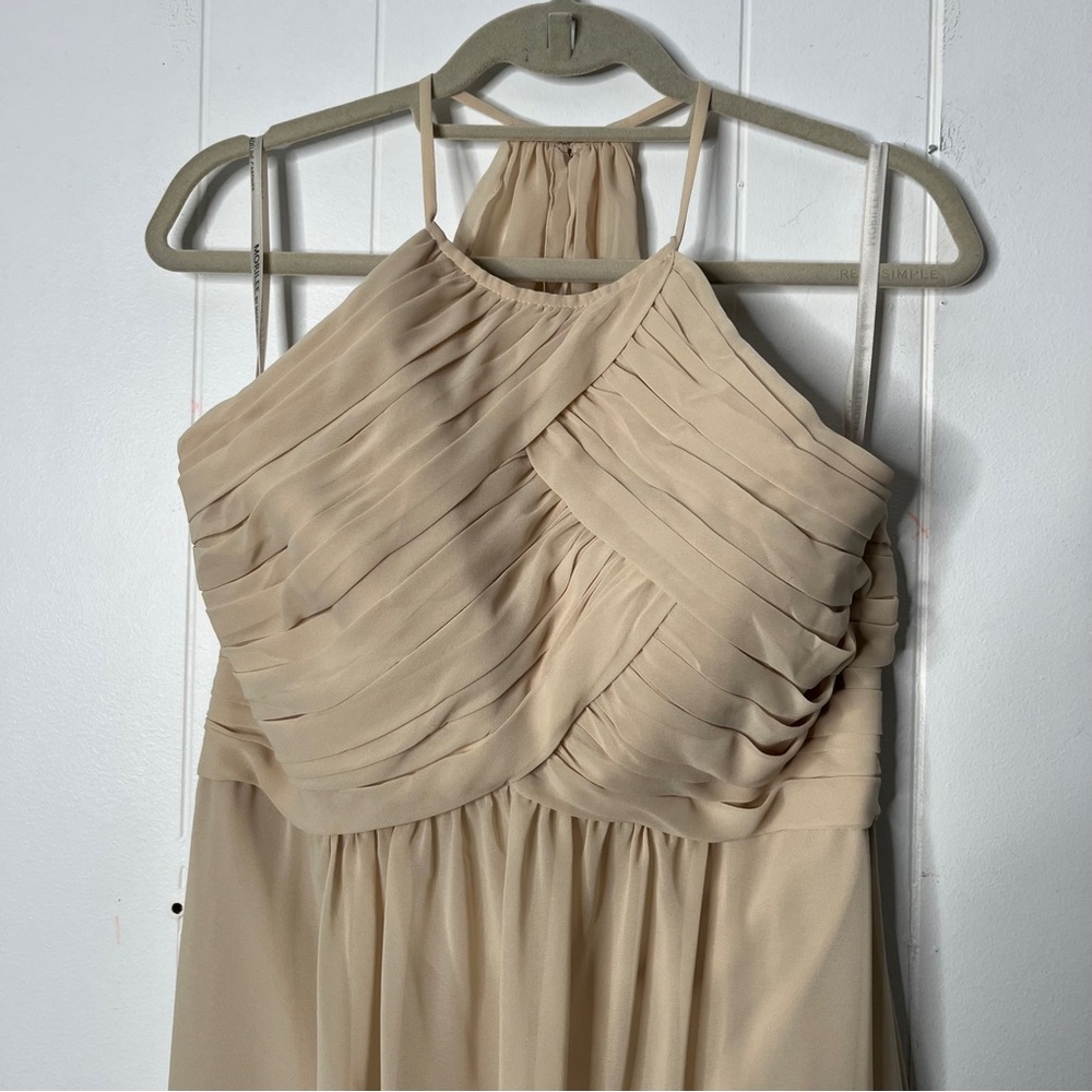 Mori Lee Madeline Gardner Sleeveless Cream Dress Pleated Floor Length Size 14 - Picture 2 of 11